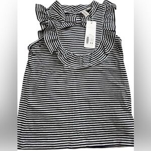 Janie and Jack Black & White Striped Ruffle Neck Tank